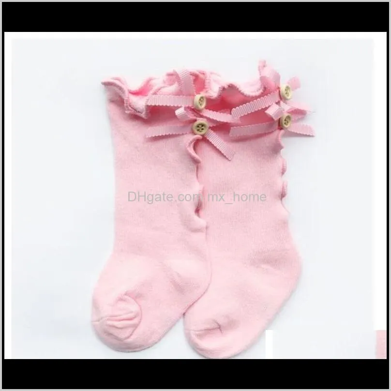 10 colors 2021 new kids socks toddlers girls big bow knitted knee high long soft cotton lace socks baby ruffle socks