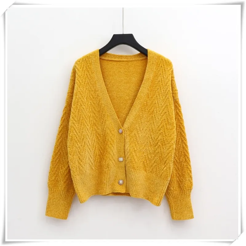 H.SA Women Winter Sweater and Korean Style Short Ponchoes Chenille Warm Thick Cardigans Knit Coat 210417