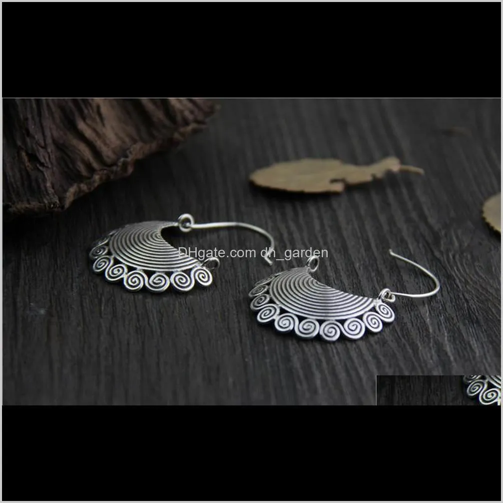 Pure Silver Ethnic Thai Hand Made 925 Sterling Silver Dangle Drop Earrings Vintage Matt Retro Craft Woman Jewelry