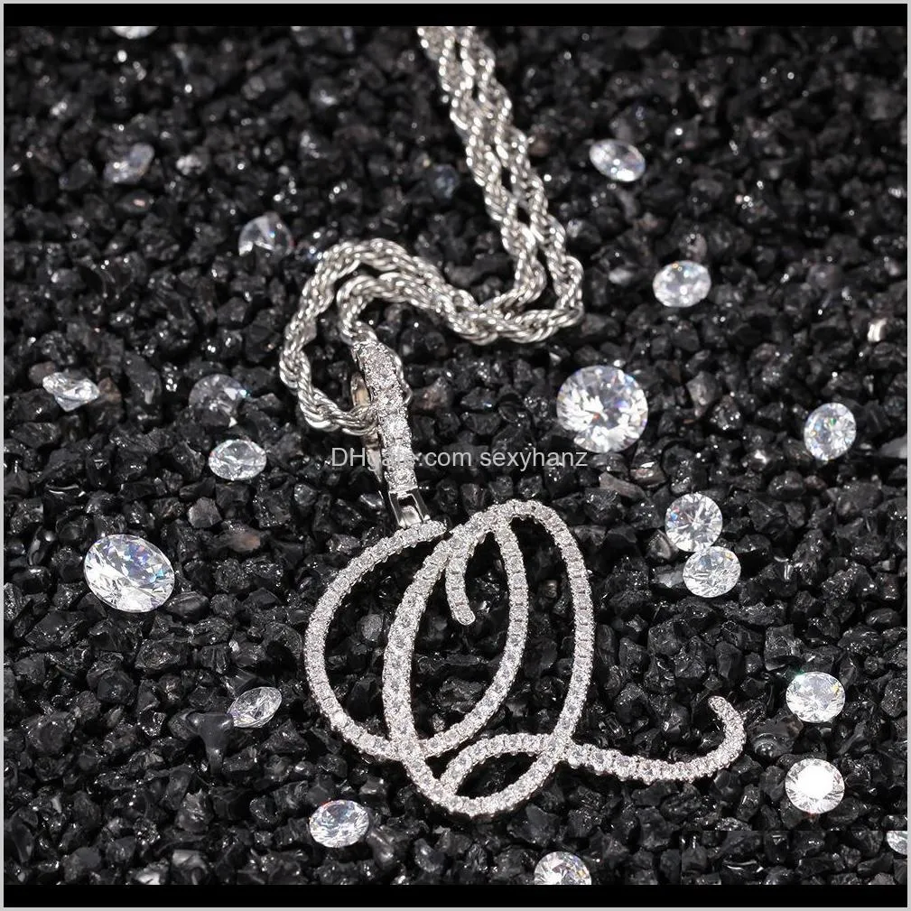 letters a-z pendant& necklace pendant necklace personalized cursive hip hop cubic zircon charm english letter jewelry