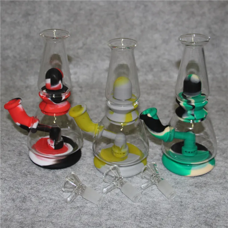 El vidrio Bong la pipa de agua del silicón de la cachimba mini Dab Rigs con el cuenco masculino del tabaco del banger del cuarzo de 4m m grueso 14m m