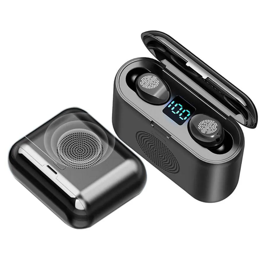 Nyaste 2 i 1 TWS F9 Mini Speaker Bluetooth 5.0 Hörlurar Smart Touch Headphones Sport Stereo Trådlös Headset 9D Surround Sound Earbuds