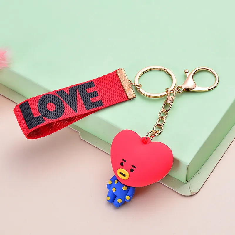 Korean VERSION OF BTS square play youth group classic stereoscopic drop glue doll with love ribbon key chain bag pendant toys