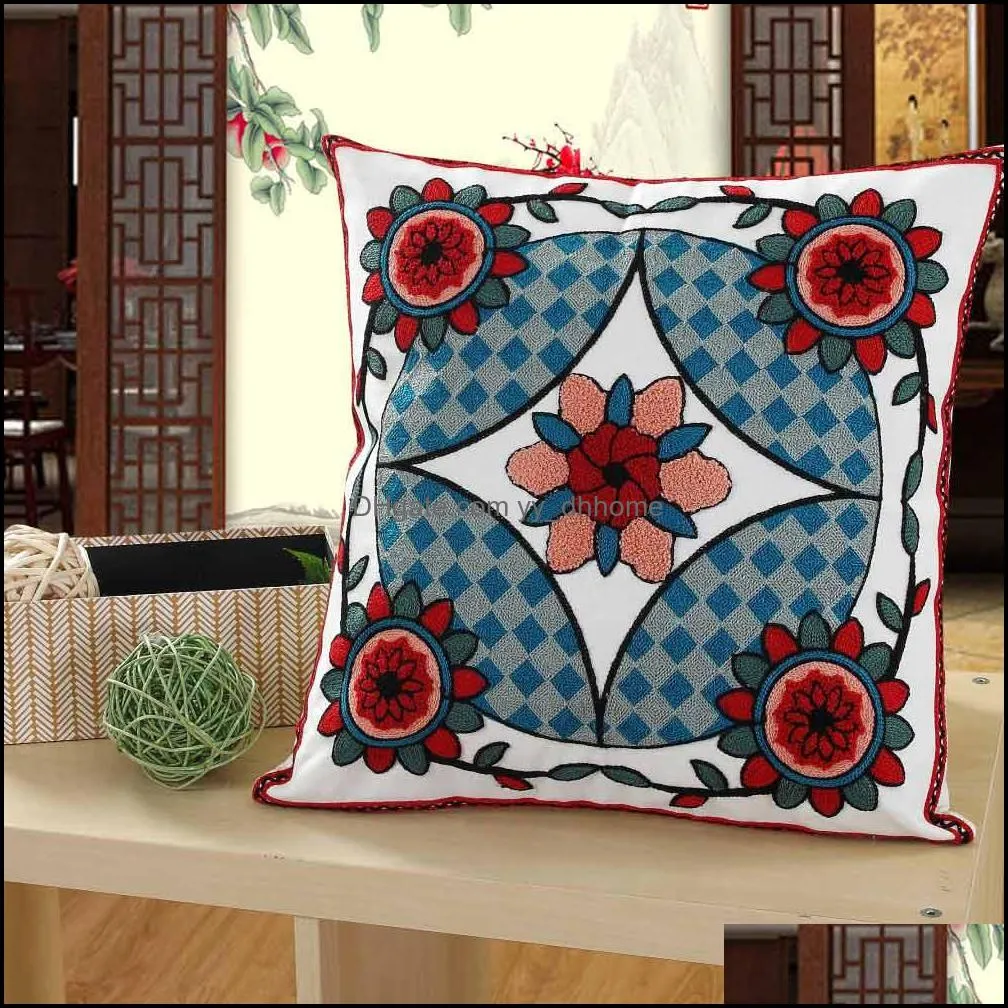 100% Cotton Decor Throw Pillow Case 45*45cm Luxury Embroidery Flower Cushion Cover Home Sofa Cushion Pillow Decor
