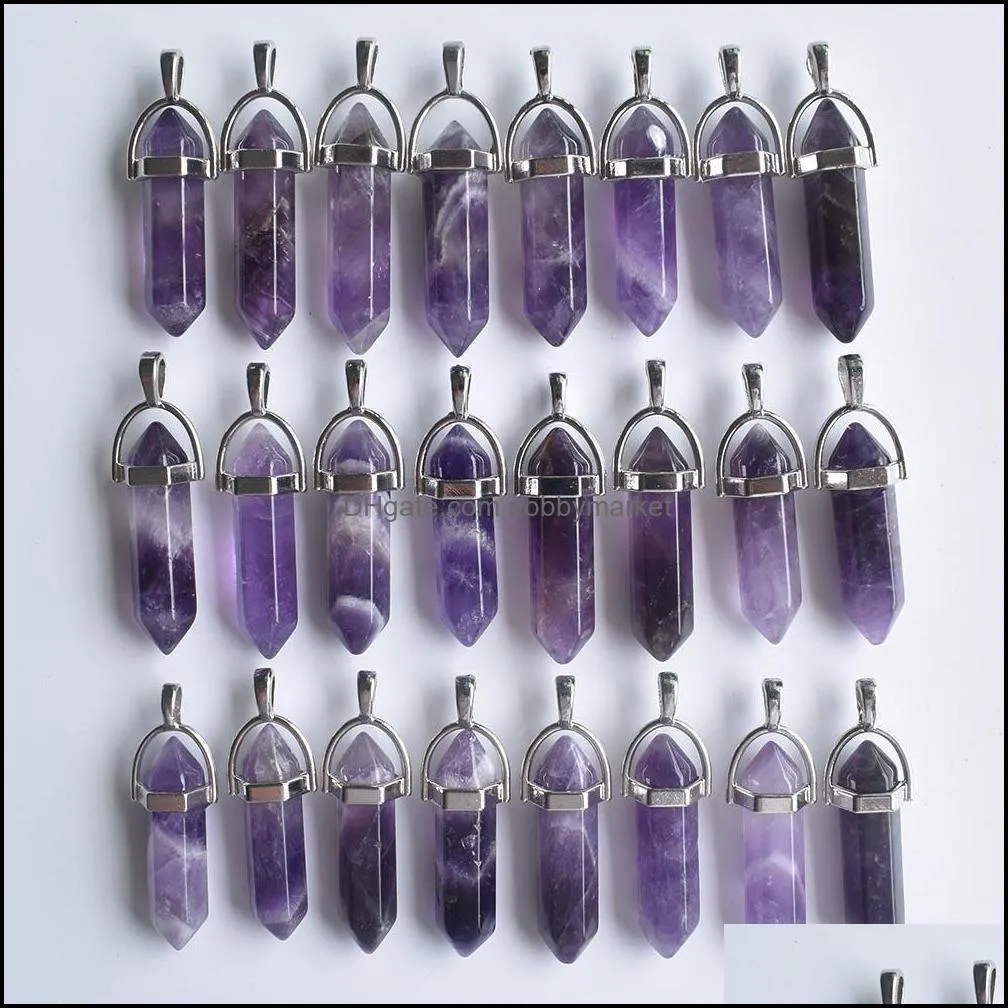 Natural stone Charms Amethyst Hexagonal healing Reiki Point pendants for jewelry making diy necklace earrings
