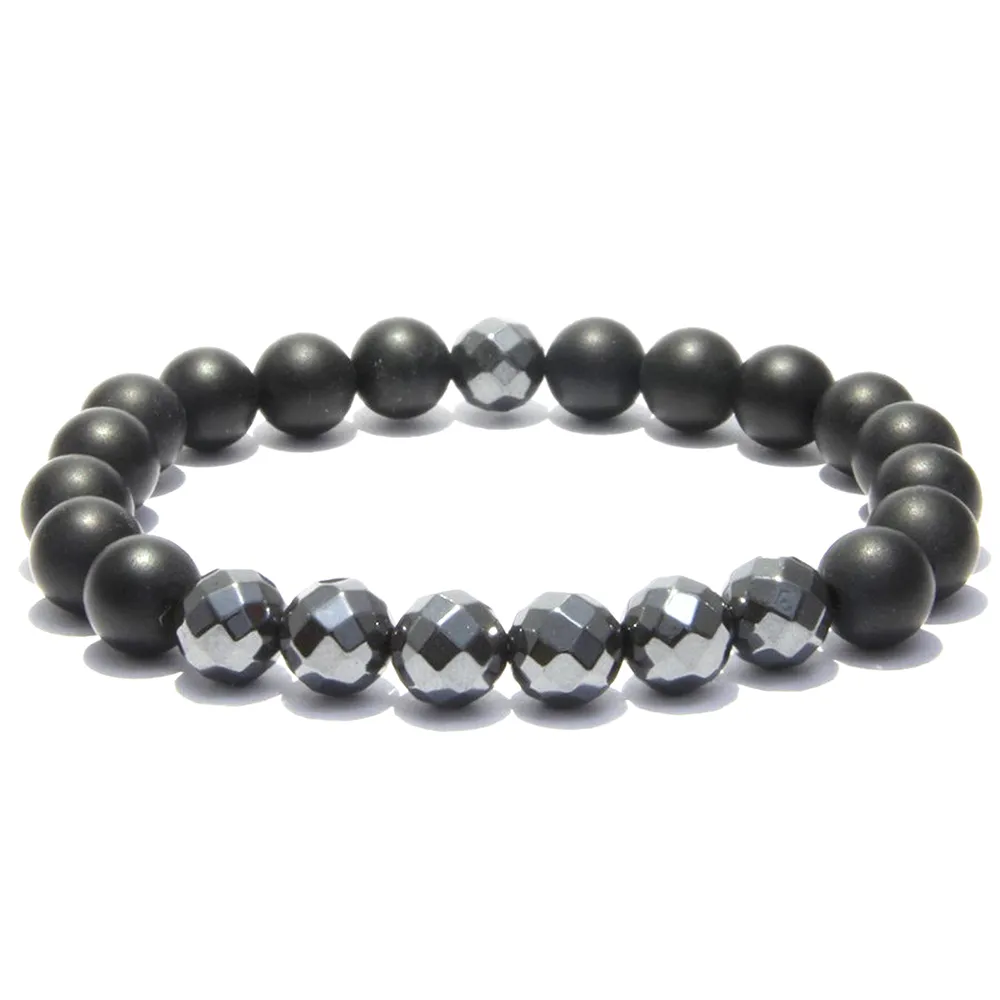 MG1194 8 mm face hématite mat noir Onyx Bracelet de pierres précieuses pierre naturelle énergie Bracelet de perles cadeaux pour hommes