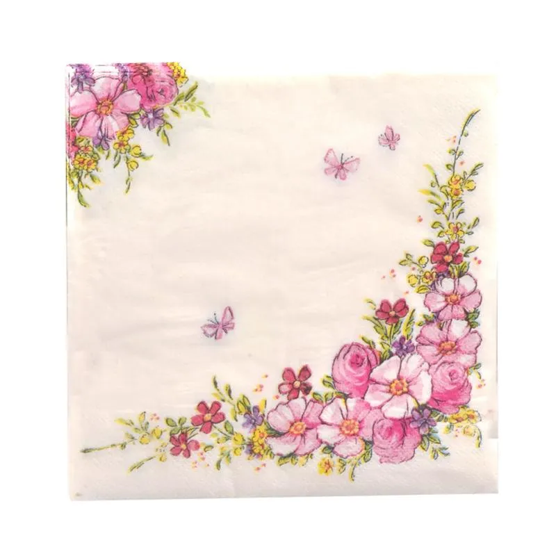 Vaisselle jetable 20pcs / Pack Fleurs Beauté Conception Serviettes En Papier Café Partie Vaisselle Tissu Découpage Décoration Fournisseurs # T20