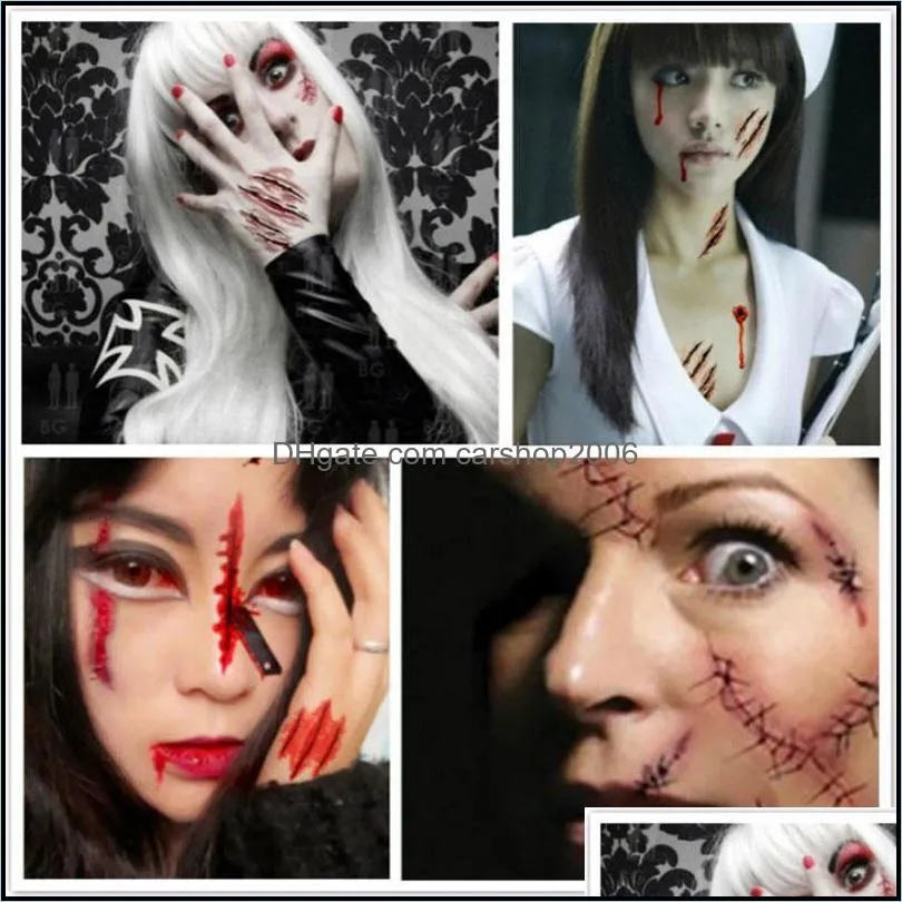 Party Decoration Halloween Lifelike Fake Bloody Wound Tattoo Sticker Scary Waterproof Temporary Stickers Horror 30pcs/Set