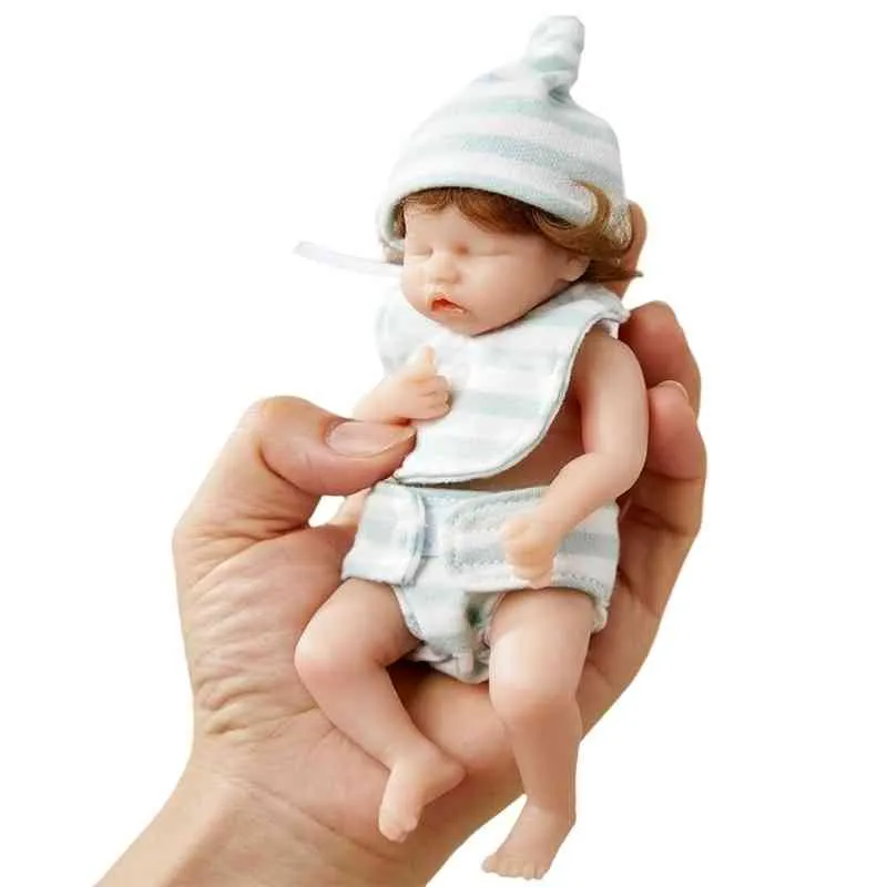 6inch 15cm Mini Reborns Baby Girl Doll Full Body Silicone Realistic Artificial Soft Toy with Rooted Hair Dropshipping