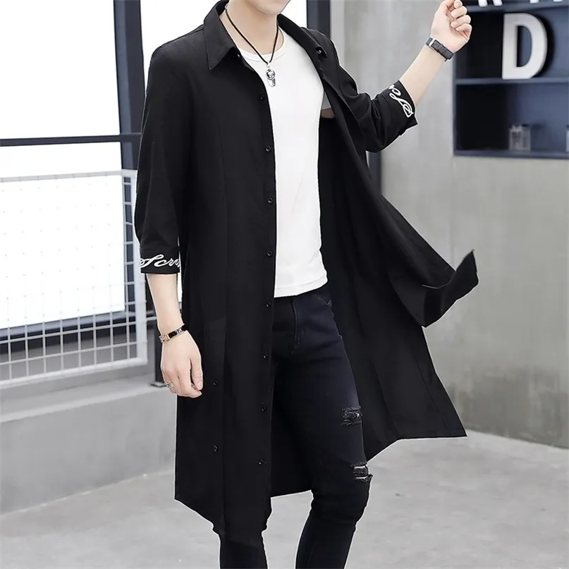 Mäns Mid-Length Windbreaker Jacket och Over-the-Knee Coat Chinese Style Mäns Road Robe Cardigan med ärmar Hanfu Gown 210819
