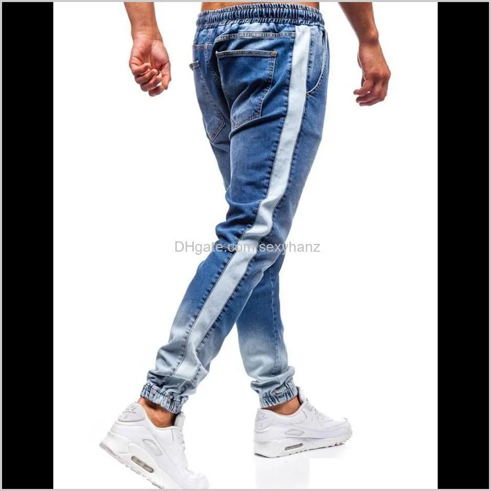 summer hip hop men blue jeans slim fit pants with for men side stripe pocket jeans pencil pantalones1