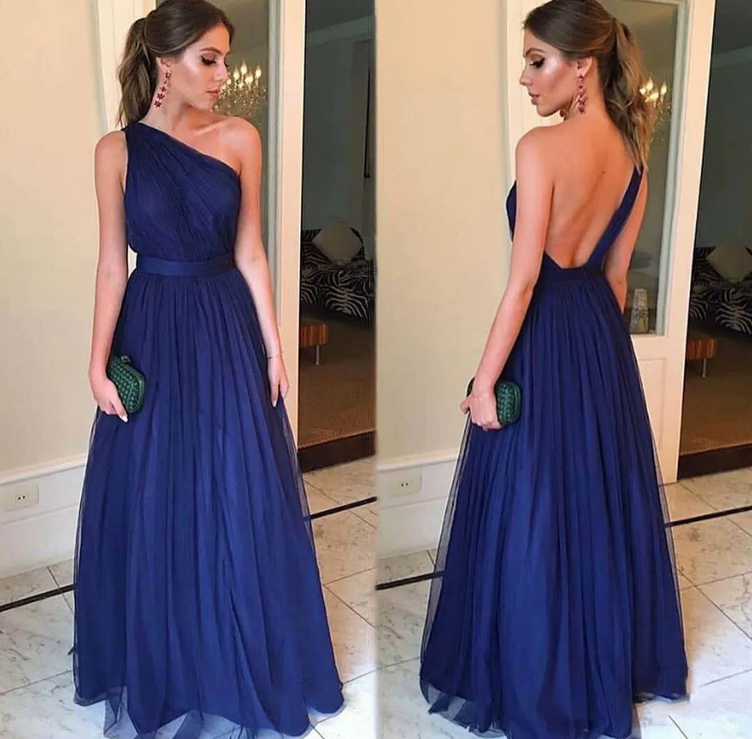 Lange schouder Royal Blue Avondjurken met Pockets A-lijn Criss Rits Terug Abendkleider Gewaden De Soiree voor Dames Prom-jassen