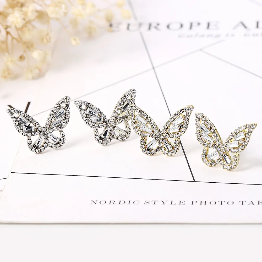 Delicate Butterfly Stud Brinco para Mulheres Full Paver Pedra Casamento Jóias Festa Finais Acessórios Beleza Beleza Brincos