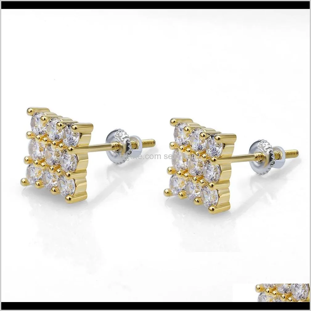 european and american 3*3 zircons square hip hop men earrings accessories