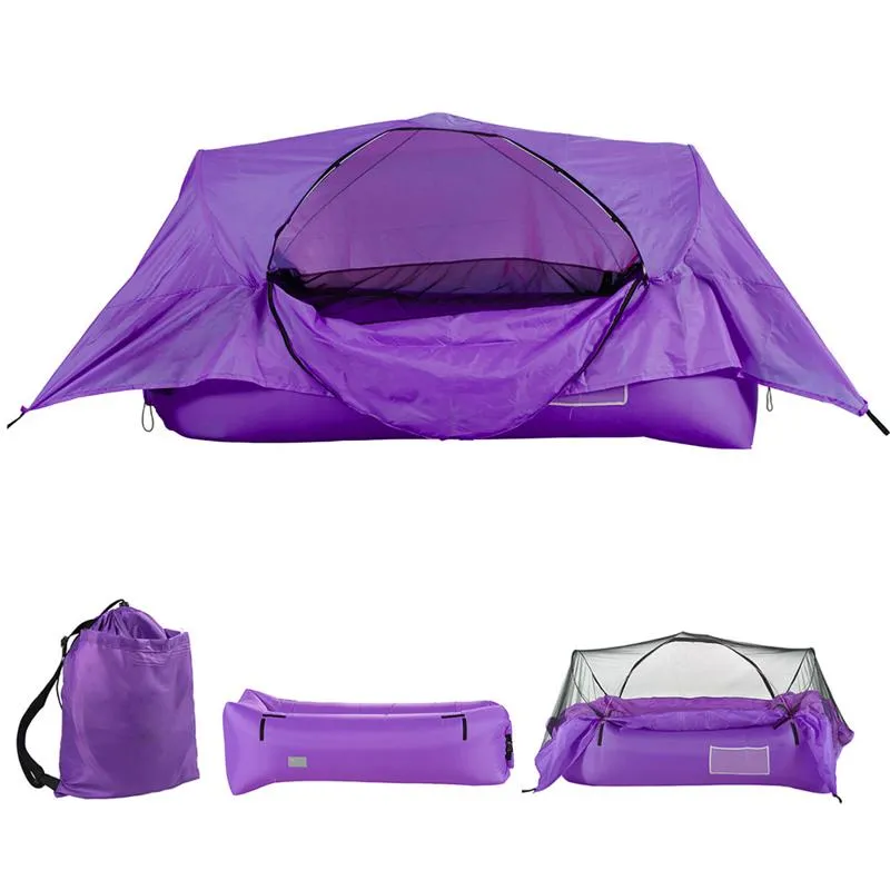 Portable 2-en-1 Airbed Tent Air Sofa Gonflable Avec Auvent Camping En Plein Air Sac À Dos Randonnée Suspension Lit Tentes Et Abris