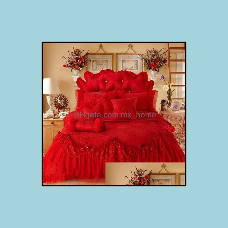 Bedding Sets Supplies Home Textiles & Garden Cotton Jacquard Lace Princess Bed Set Luxury Wedding Queen King Size Bedlinen Sheet Boho Duvet