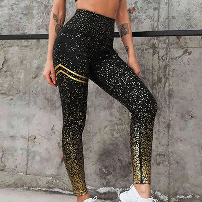 2019 Lady Gold Stamp Print Stretchy High Waist Seamless Leggings Yoga Pants Trousers Energy Seamless Leggings Gym Girl leggins H1221