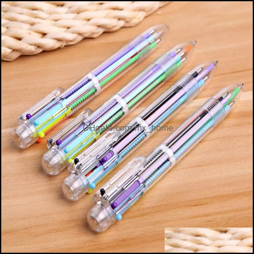 6 In 1 Colorful Pen Simple Solid Multifunction Multicolor Ballpoint Pen School Student Stationery Color Refill Pens