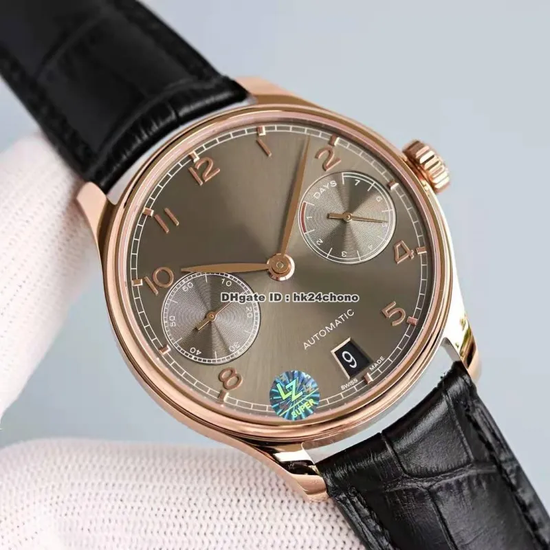 Relógios de luxo 500702 Portugieser 42.3mm Rose Gold 52010 Mens Automático Assista Sapphire Cristal Slate Cinza Discagem De Couro Gents Gents relógios de pulso