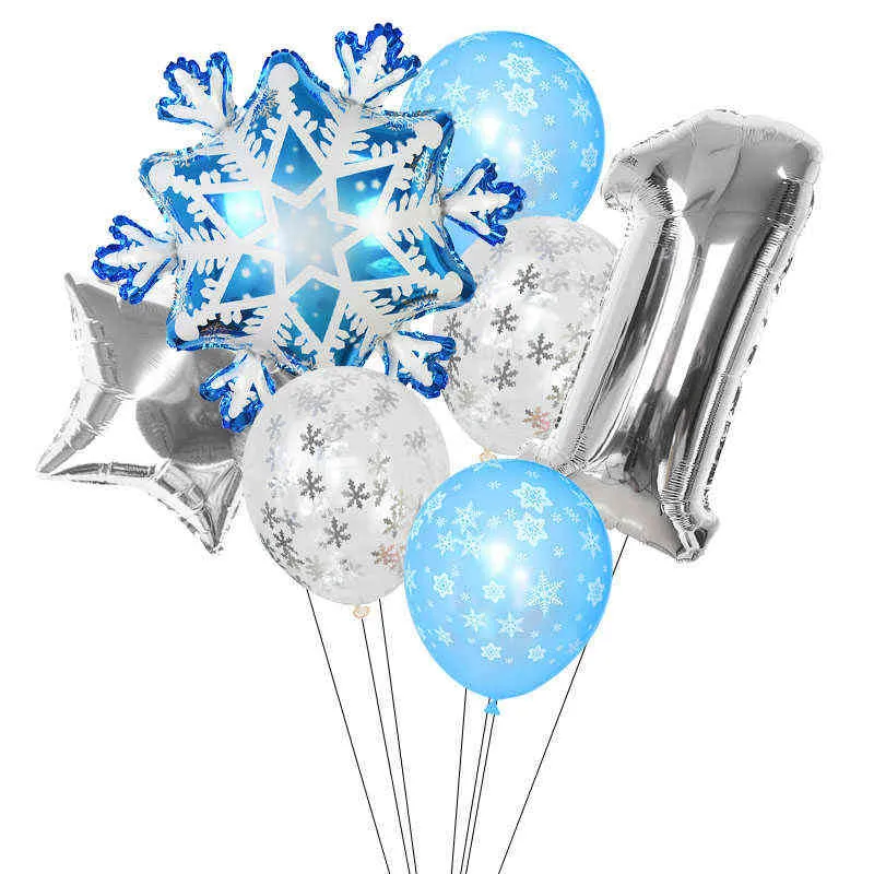 7pcs/set Frozen Party Snowflake Foil Balloons 32inch Sliver Number Balloons Christmas Wedding Baby Birthday Party Decor Kid Gift