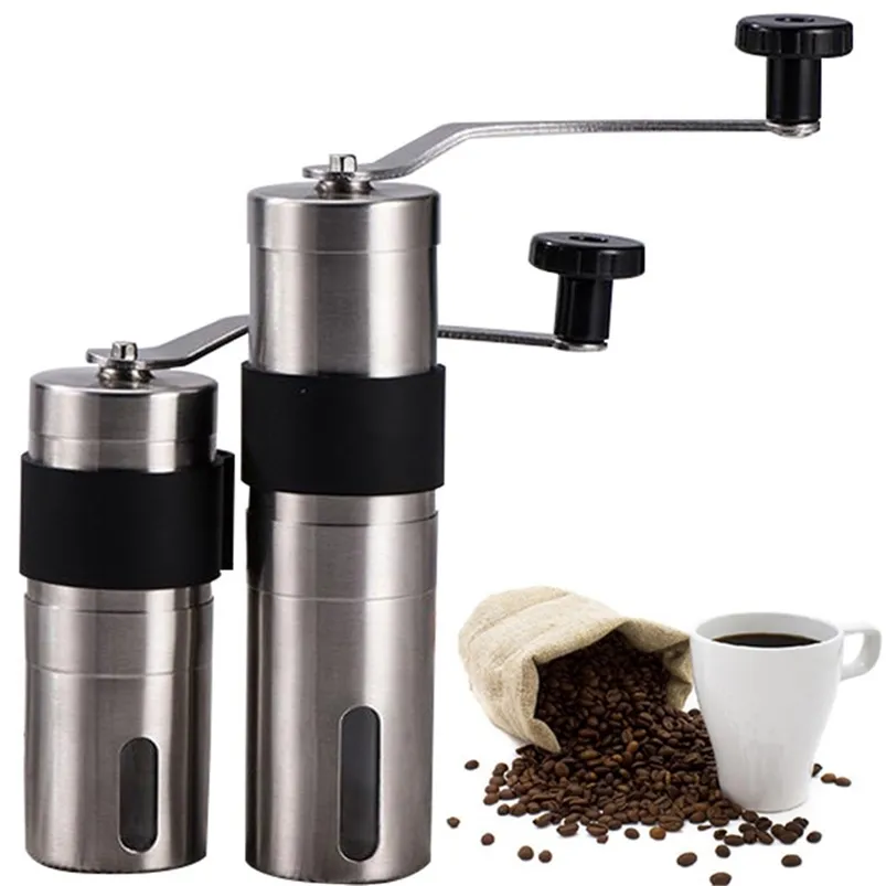 Manual Coffee Grinder Stainless Steel Washable Hand Mill Silicone ware Beans Spice Machine 210423