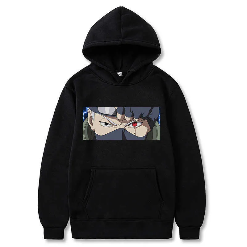 Anime Kakashi Hatake Sharingan Design Herr Dam Luvtröjor Luvtröja Fleece Warm Streetwear Unisex Dropship-kläder X0721