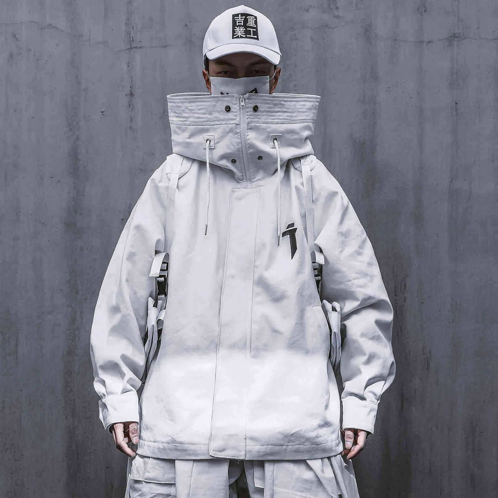 Mens Black Hooded Techwear Jacket Japanese Streetwear Mens Black Hooded Techwear Jacket Japanese Streetwear