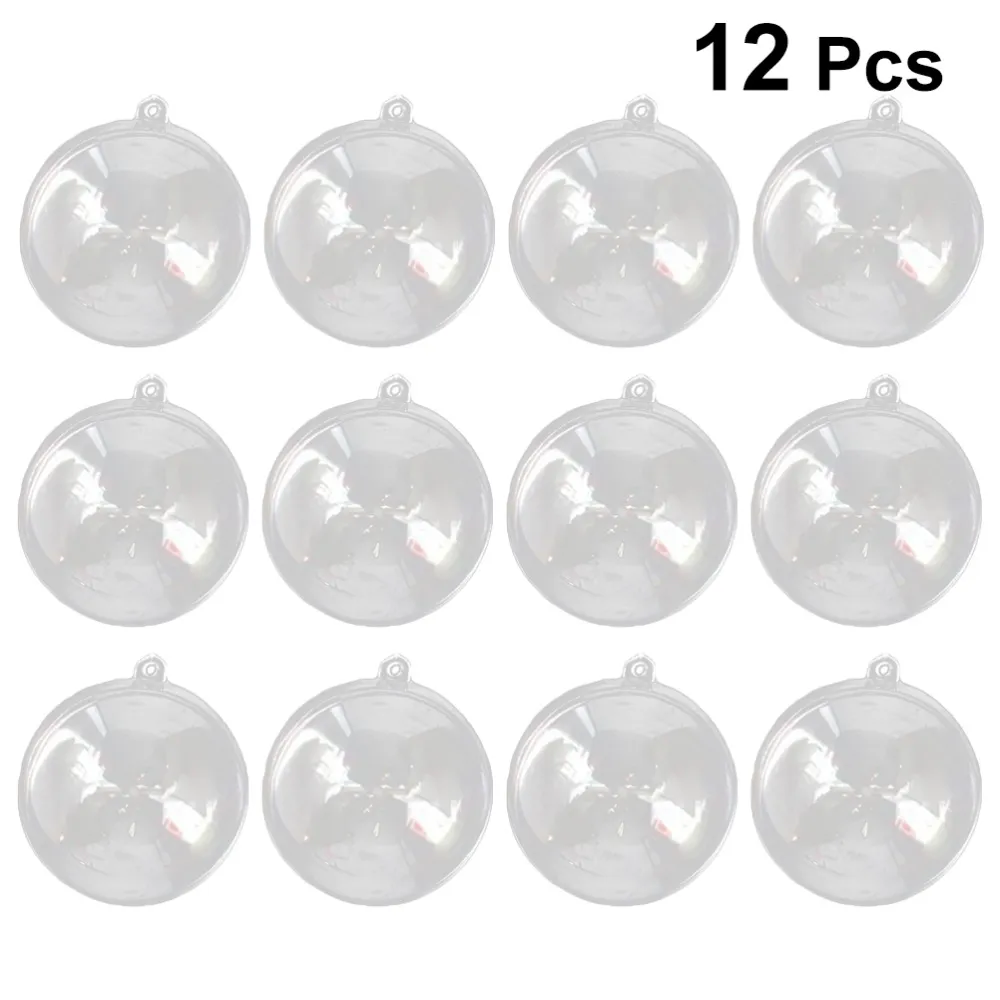 12 adet 4-6 cm Şeffaf Plastik Topu Dolgu Olabilen Hollow Küre Snap-On Top Noel Asılı Süs Parti Düğün Dekorasyonu