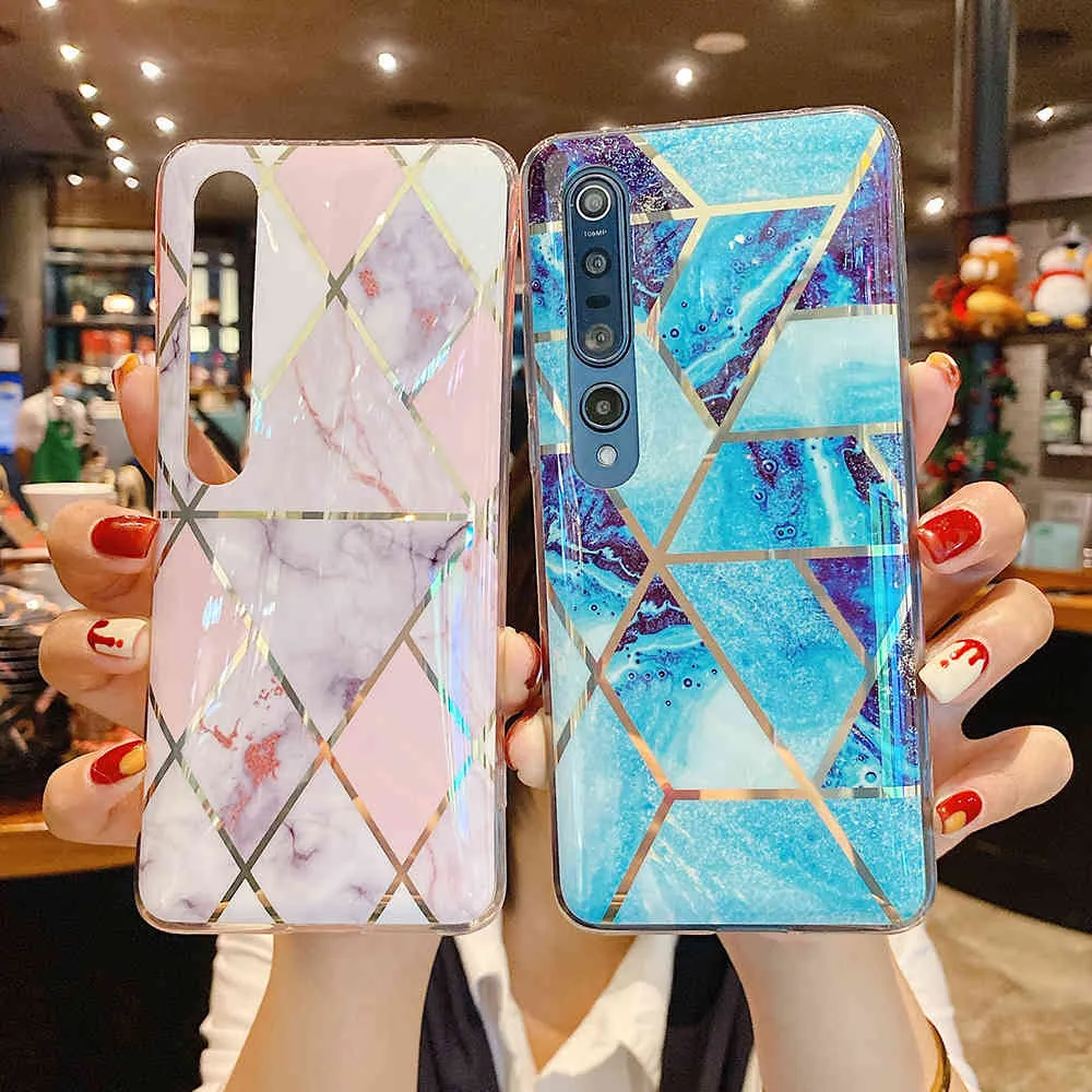 Electroplated Marble Phone Cases For Xiaomi Redmi Note 10 10S 9S 8 9 Pro 7 Mi POCO X3 Pro NFC 10T Pro Soft Back Cover