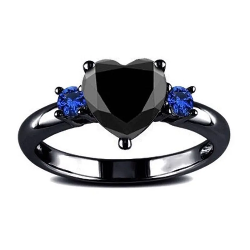 Populaire romantische paar ring mode sieraden jubileum bruiloft zwarte hart kubieke zirconia ringen minnaar geschenk