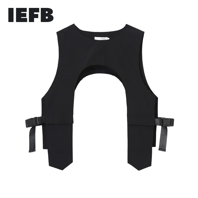 IEFB / abbigliamento da uomo gilet industriale nero personalizzato senza maniche design di nicchia gilet irregolare per top leggeri maschili 9Y4035 210524