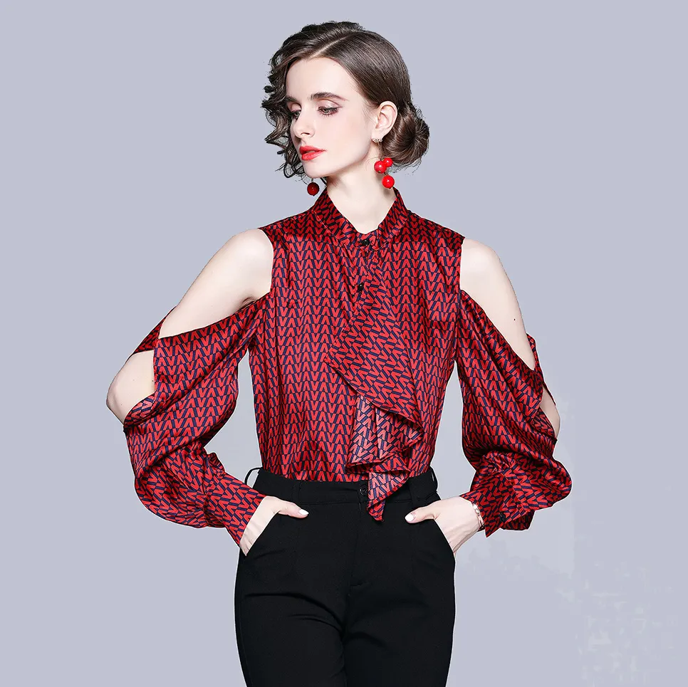 Модная модная рубашка с длинным рукавом без бретелек женская блузка летняя осень новая рубашка бутик леди рубашка