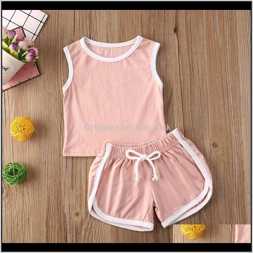 Summer Toddler Baby Girl Boy Shorts Set Solid Sleeveless Tank Top + Shorts Casual Clothes 1-5Y