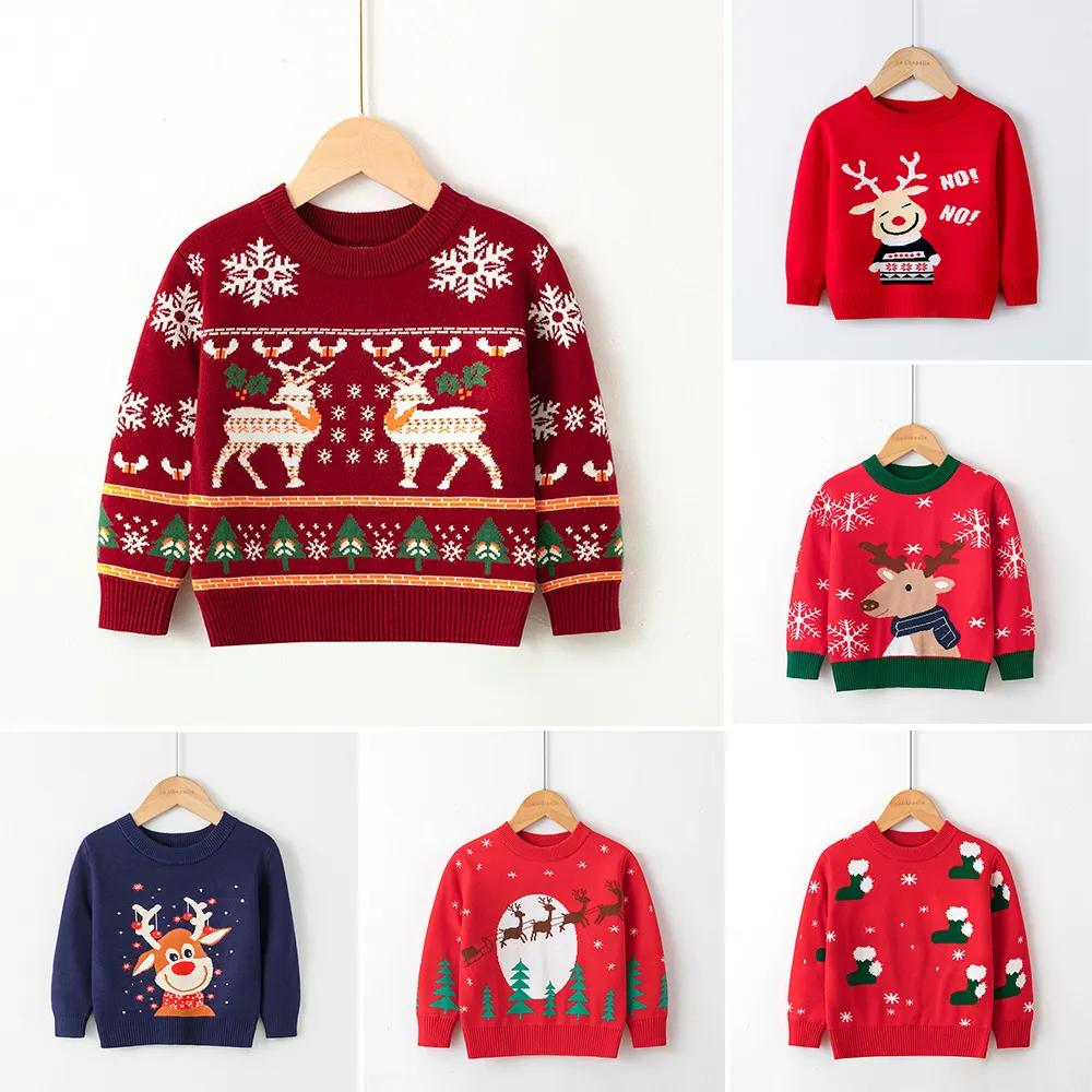 Suéters de natal infantil suéter de inverno de inverno alce árvore de alces estilates estampados jumper meninas de Natal 22 estilos