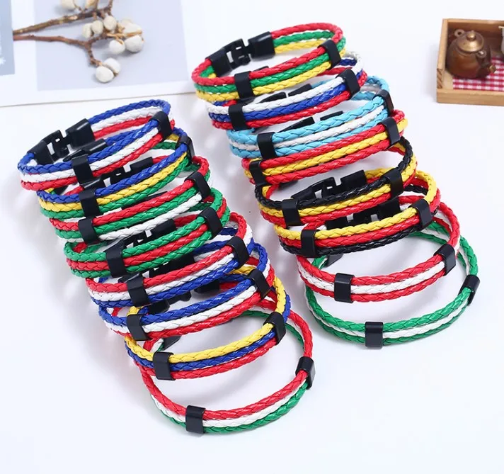 50pcs lots Mens Womens Bracelet Vintage Handmade Leather flag Surf Braid Charm Men Cuff Wristband Mixed Styles Wholesale