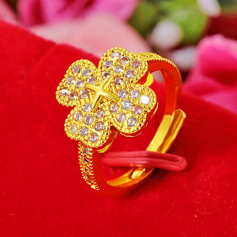 Anelli Placcati Oro 24k Con Quadrifoglio Da Donna Con Pietre