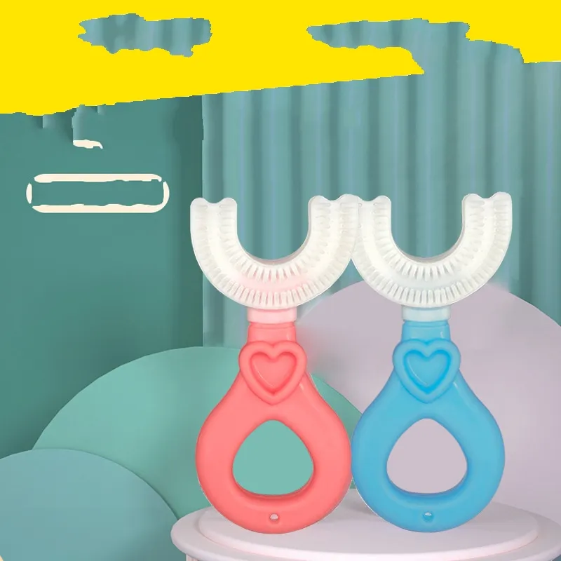 Silicone bébé brosse à dents dents enfants 360 degrés brosses à dents en forme de U doux enfants dents soins bucco-dentaires nettoyage 20220302 Q2