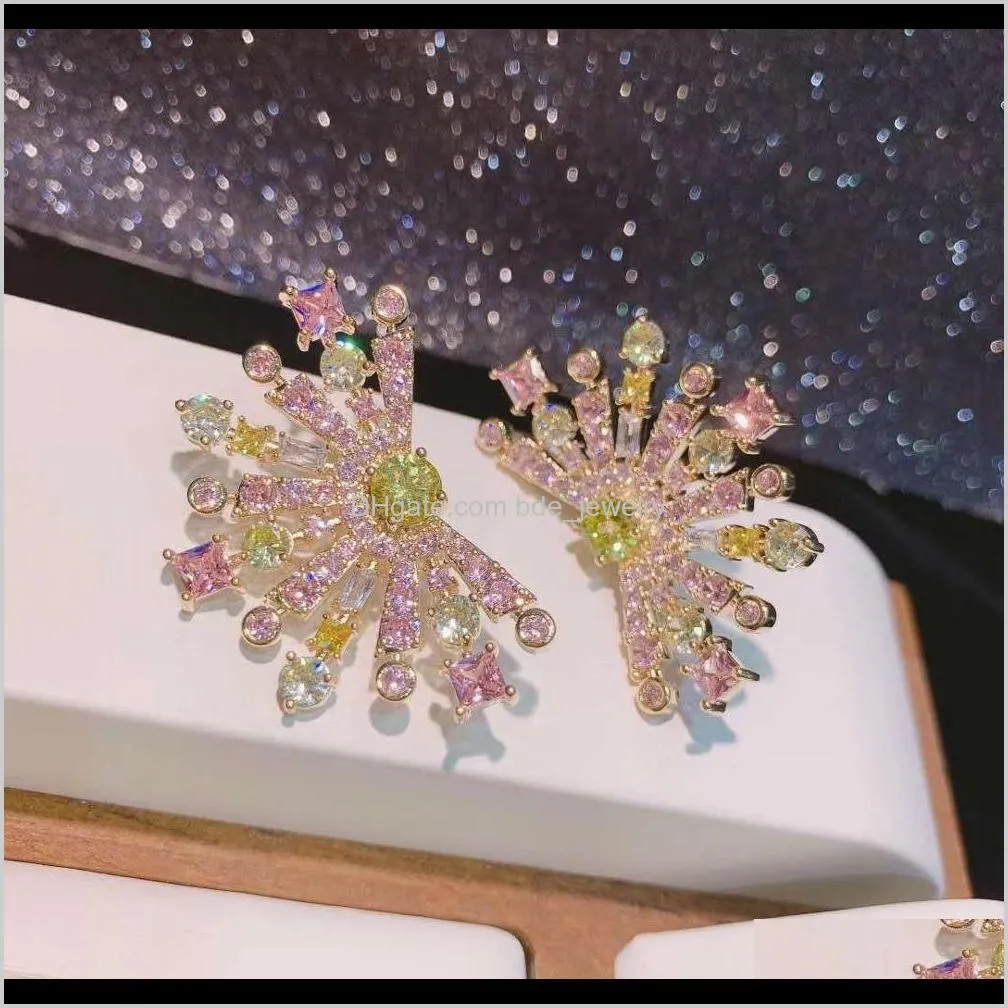 luxury multicolor flowers design full cubic zirconia stud earrings party bridal engagement earrings jewelry e-554