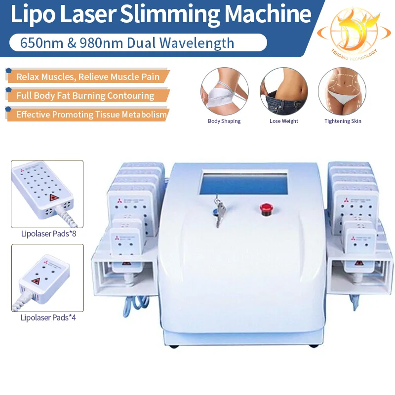 Lipo Laser Машина для похудения Профессиональный двухволновой диод LipoLaser 650nm 635nm 10 4 диодных подушечки 012