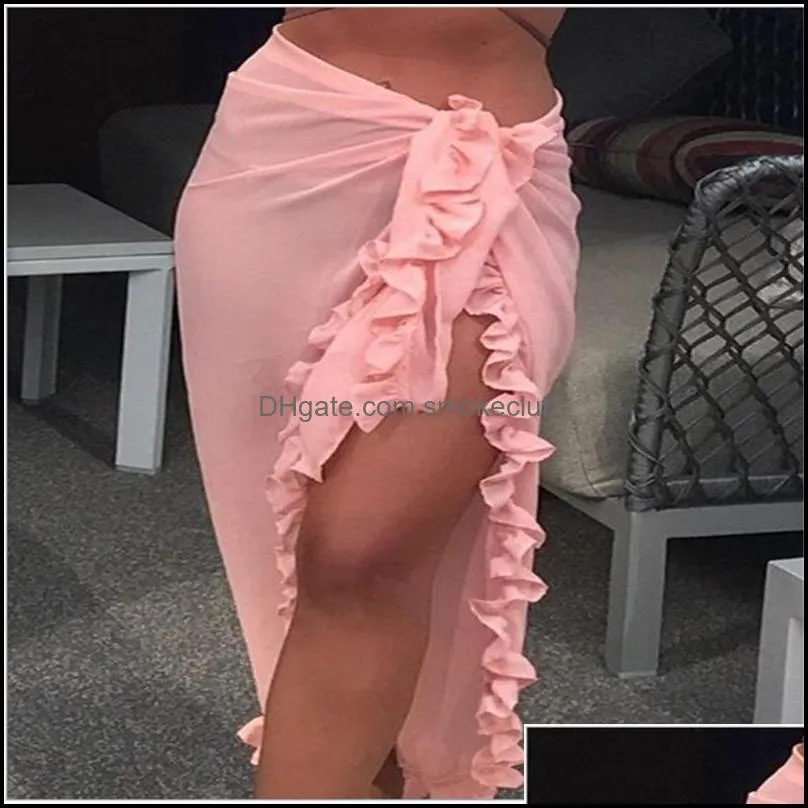 Women Beach Skirt Ruffles Sarong Bikini Cover Up Chiffon Wrap Skirts Swimwear Fashion Swimwear Cover up Beachwear 5098 Q2
