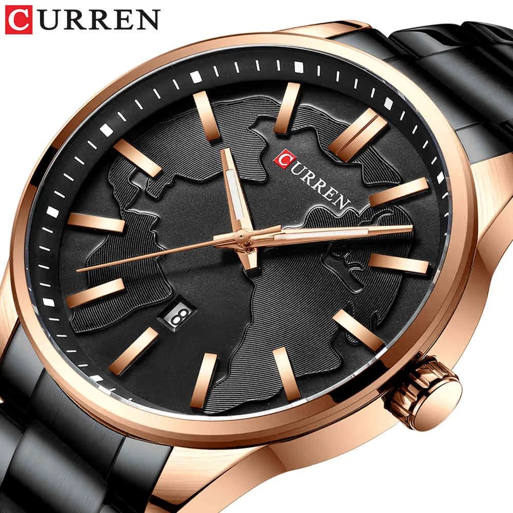 Curren mode affaires montres hommes Design créatif cadran montre à Quartz en acier inoxydable bande montre-bracelet Relogio Masculino Q0524