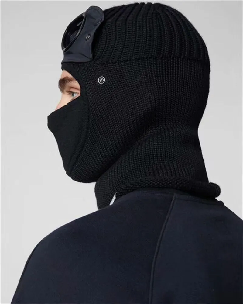 Zwei Objektiv Windschutz Kapuze Mützen Outdoor Baumwolle gestrickt winddicht Männer Gesichtsmaske lässig männliche Schädelkappen Hüte schwarz grau hohe Qualität