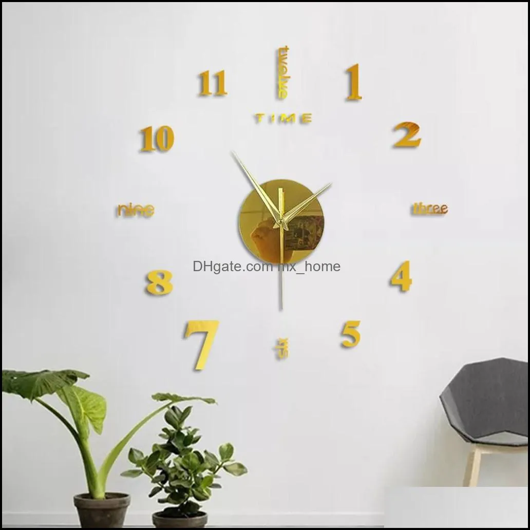 Wall clock desk table Framellose Diy Mute Clock 3D Mirror Surface Sticker Home Office Decor Stickers Woonkamer Bathroom Decoration