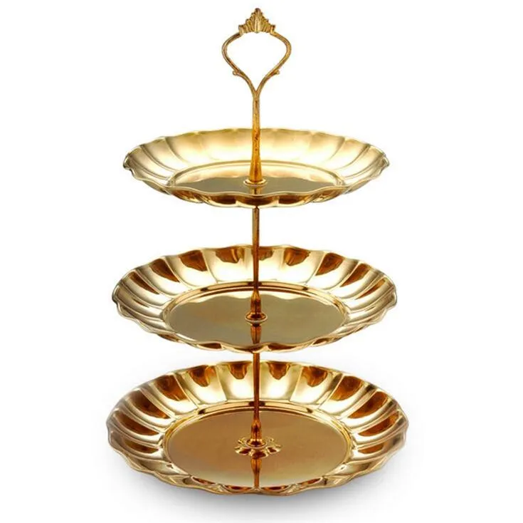 Gold silver stainless steel round cake stand wedding birthday cake rack home creative nut candy pastry plate party supplies free ship