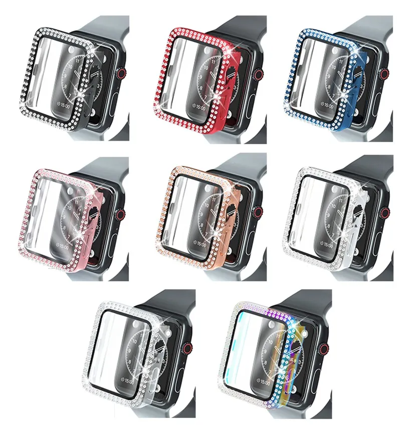PC Diamond gehard glasscherm Beschermingskoffer voor Apple Watch IWatch Series 6 5 4 3 2 1 44mm 40 mm 42 mm 38 mm bumperhoes