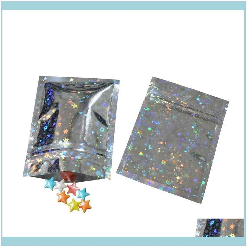 Resealable Smell Proof Bags Foil Pouch Bag Flat mylar Bag for Party Favor Food Storage Holographic Color with glitter star