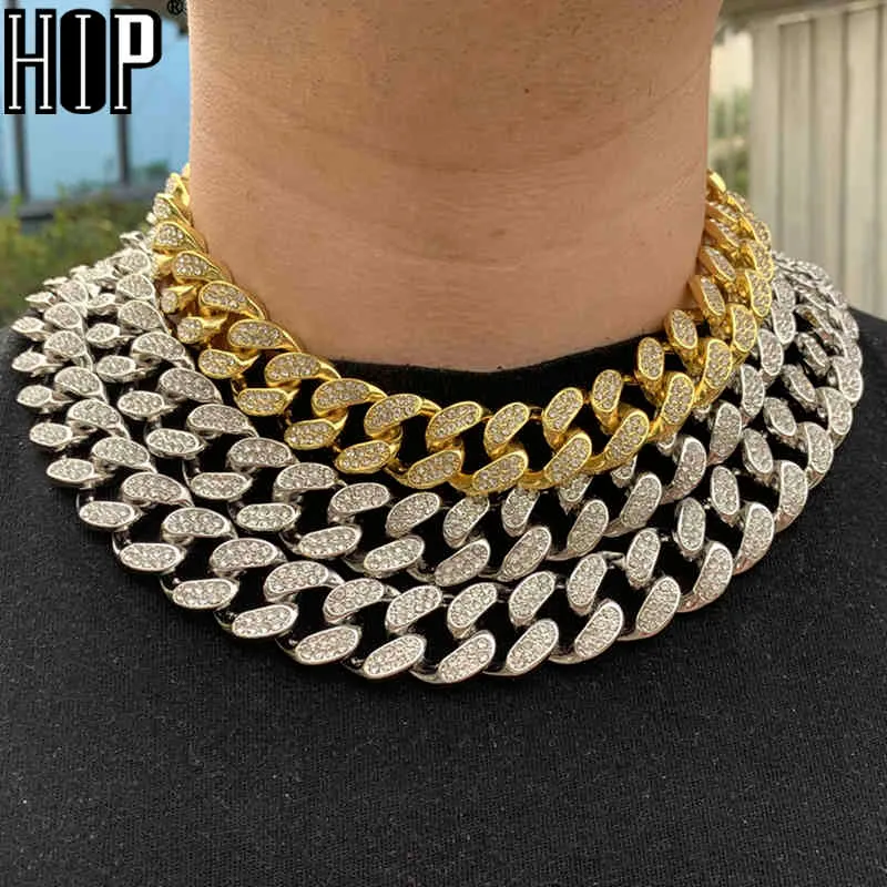 Hip Hop 1Set 20MM Full Heavy Iced Out Paved Rhinestone Miami Curb Cuban Chain CZ Bling Rapper Bracelet Necklaces For Men Jewelry X0509