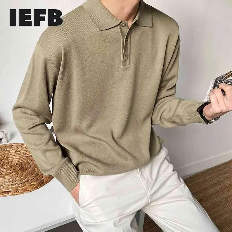 IEFB men's wear spring kintted polo shirts korean long sleeve big size casual clothes all-match basic long sleeve tops 9Y4235 210524