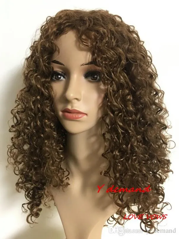 Newest Fashion 16inch 12# Long Curly Wavy Hair Afro Wig Siulation Like Brazilian Human Hair Wig Y demand