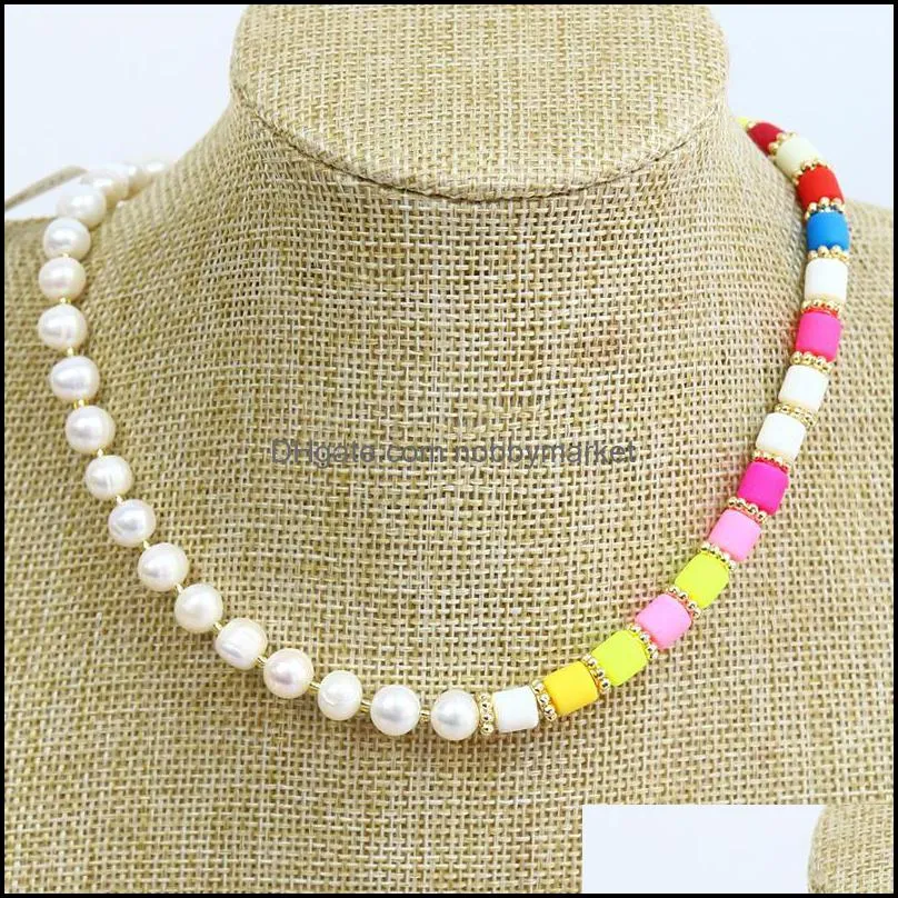 Earrings & Necklace 3 Sets Natural Pearl With Rainbow Soft Poterry Beads And Bracelets Jewelry 90146